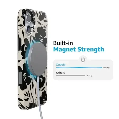 Casely iPhone 16 G'ilofi | Qora Fantaziya | Kontrastli Gul | MagSafe bilan mos | Klassik Ultra-Yupqa G'ilof - 4