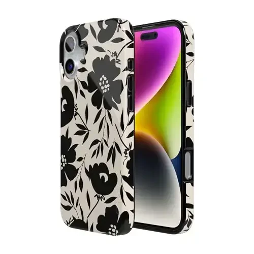 Casely iPhone 16 G'ilofi | Qora Fantaziya | Kontrastli Gul | MagSafe bilan mos | Klassik Ultra-Yupqa G'ilof - 7