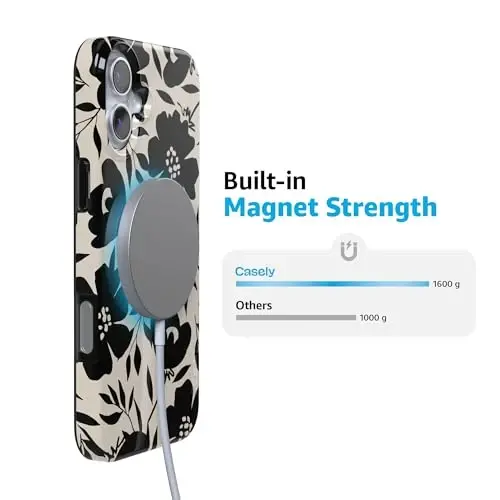 Casely iPhone 16 G'ilofi | Qora Fantaziya | Kontrastli Gul | MagSafe bilan mos | Klassik Ultra-Yupqa G'ilof - 4