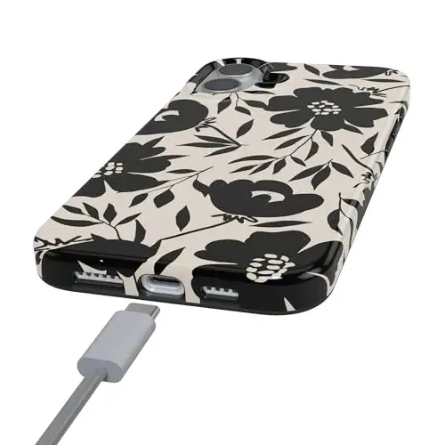 Casely iPhone 16 G'ilofi | Qora Fantaziya | Kontrastli Gul | MagSafe bilan mos | Klassik Ultra-Yupqa G'ilof - 6