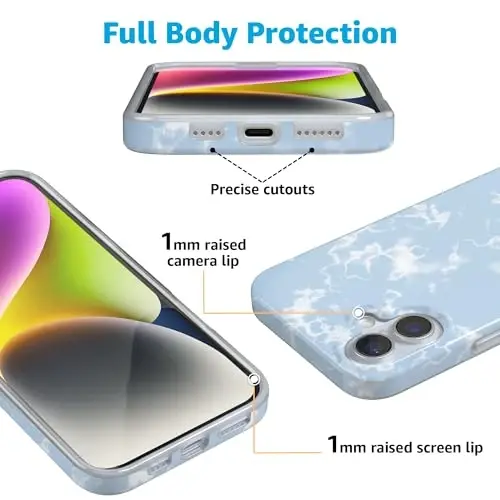 Casely iPhone 16 Case | Light Blue Skies | Marble Clouds | Compatible with MagSafe | Classic Ultra Slim Design - 3