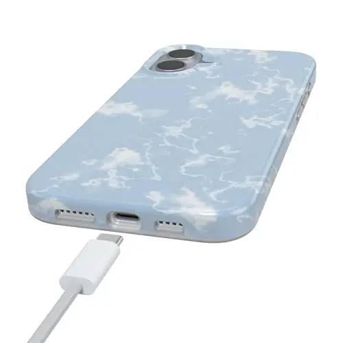 Casely iPhone 16 Case | Light Blue Skies | Marble Clouds | Compatible with MagSafe | Classic Ultra Slim Design - 5
