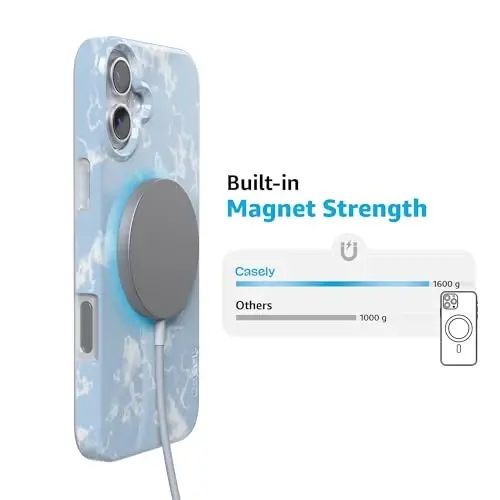 Casely iPhone 16 Case | Light Blue Skies | Marble Clouds | Compatible with MagSafe | Classic Ultra Slim Design - 6