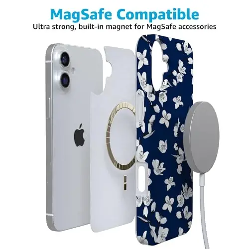 Casely iPhone 16 Kılıf | Çiçekli Orman | Lacivert Kiraz Çiçeği | MagSafe ile Uyumlu | Klasik Ultra İnce Tasarım - 4