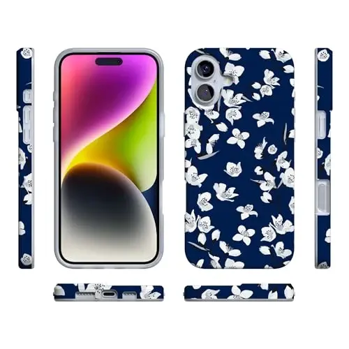 Casely iPhone 16 Kılıf | Çiçekli Orman | Lacivert Kiraz Çiçeği | MagSafe ile Uyumlu | Klasik Ultra İnce Tasarım - 6