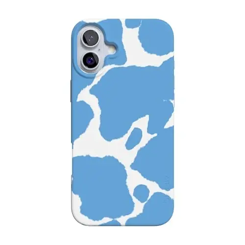Casely iPhone 16 Case | Current Mood | Light Blue Cow Print | Compatible with MagSafe | Classic Ultra Slim Design 