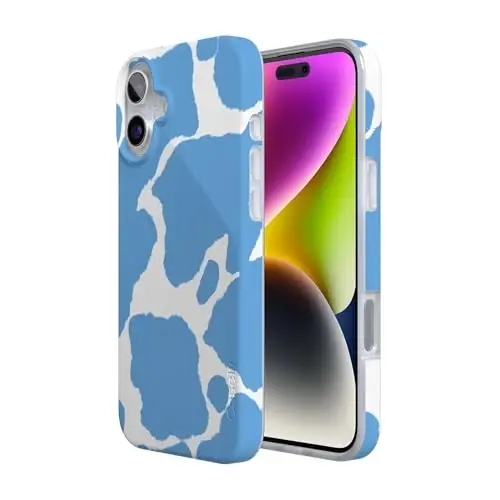 Casely iPhone 16 Case | Current Mood | Light Blue Cow Print | Compatible with MagSafe | Classic Ultra Slim Design - 3
