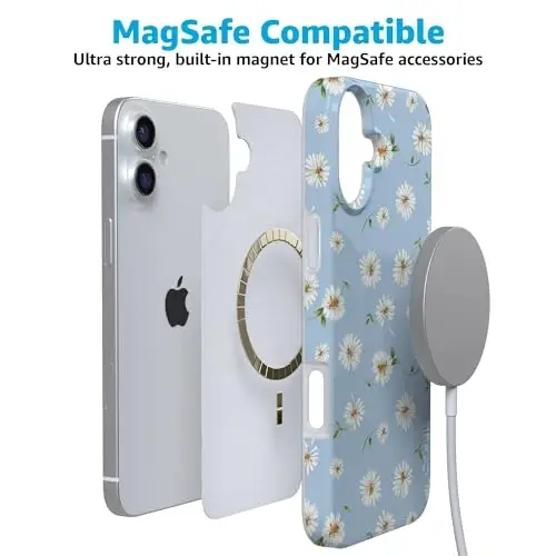 Casely iPhone 16 Case | Daisy Daydream | Baby Blue Floral | Compatible with MagSafe | Classic Ultra Slim Design - 4