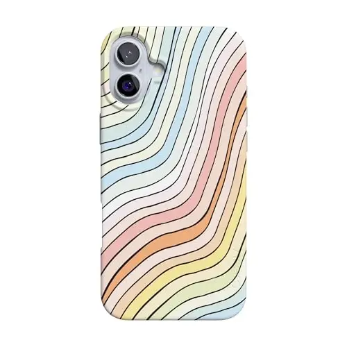 Casely iPhone 16 Case | Ride The Wave | Pastel Rainbow Lined | Compatible with MagSafe | Classic Ultra Slim Design 