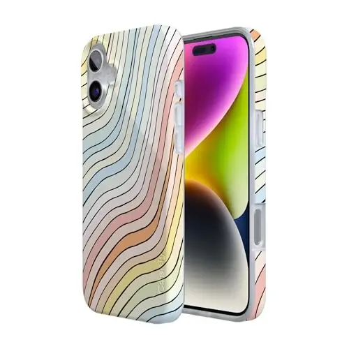 Casely iPhone 16 Case | Ride The Wave | Pastel Rainbow Lined | Compatible with MagSafe | Classic Ultra Slim Design - 3