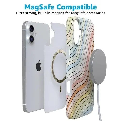 Casely iPhone 16 Case | Ride The Wave | Pastel Rainbow Lined | Compatible with MagSafe | Classic Ultra Slim Design - 4