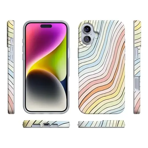 Casely iPhone 16 Case | Ride The Wave | Pastel Rainbow Lined | Compatible with MagSafe | Classic Ultra Slim Design - 6