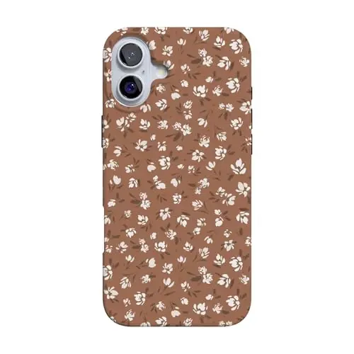 Casely iPhone 16 Case | Mocha Meadow | Tiny Flowers | Compatible with MagSafe | Classic Ultra Slim Design 