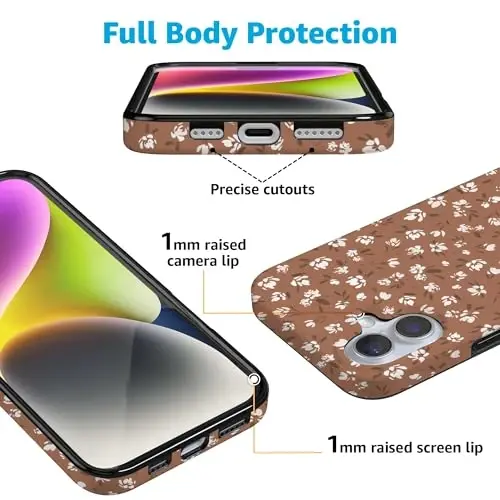 Casely iPhone 16 Case | Mocha Meadow | Tiny Flowers | Compatible with MagSafe | Classic Ultra Slim Design - 2