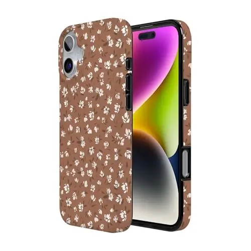 Casely iPhone 16 Case | Mocha Meadow | Tiny Flowers | Compatible with MagSafe | Classic Ultra Slim Design - 3