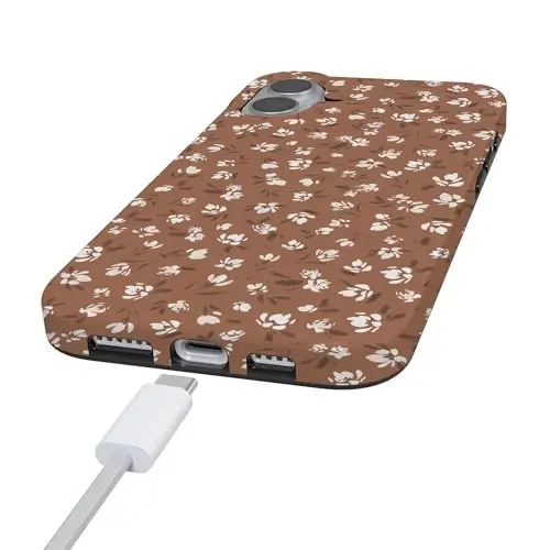 Casely iPhone 16 Case | Mocha Meadow | Tiny Flowers | Compatible with MagSafe | Classic Ultra Slim Design - 5