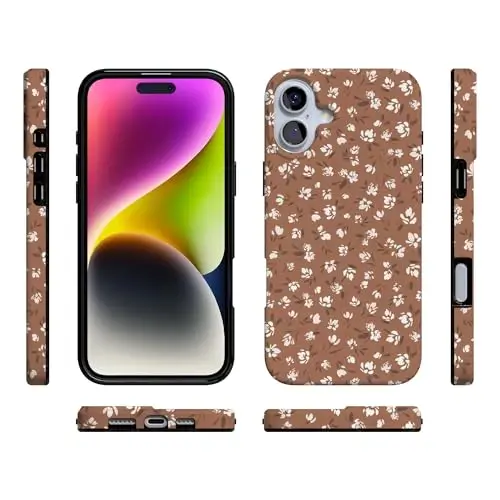 Casely iPhone 16 Case | Mocha Meadow | Tiny Flowers | Compatible with MagSafe | Classic Ultra Slim Design - 6