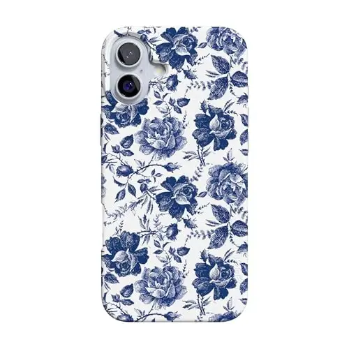 Casely iPhone 16 Kılıf | Rose to Fame | Mavi ve Beyaz Çiçekli | MagSafe Uyumlu | Klasik Ultra İnce Tasarım 