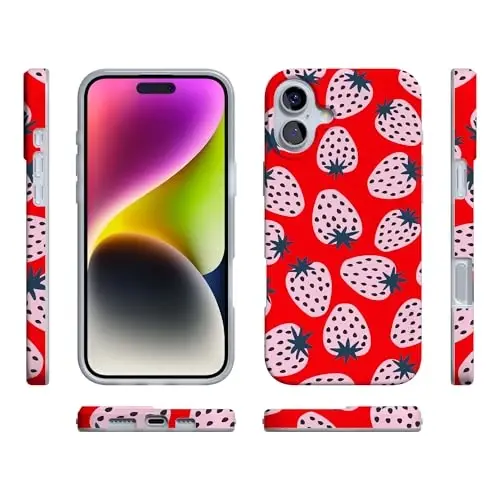 Casely iPhone 16 Case | I'd Pick You | Red Strawberry | Compatible with MagSafe | Classic Ultra Slim Design - 6