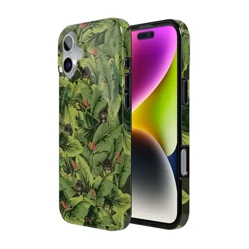 Casely iPhone 16 Case | Sneaky Monkeys | Frida Kahlo Jungle Floral | Compatible with MagSafe | Classic Ultra Slim Design - 2