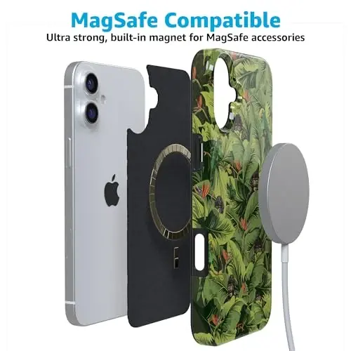Casely iPhone 16 Case | Sneaky Monkeys | Frida Kahlo Jungle Floral | Compatible with MagSafe | Classic Ultra Slim Design - 4