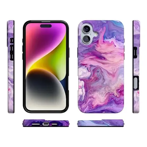 Casely iPhone 16 Case | Tie Dying Over You | Purple Marble | Compatible with MagSafe | Classic Ultra Slim Design - 6