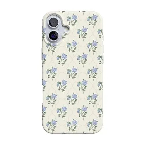 Casely iPhone 16 Kılıf | Vintage Bahçe | Mavi Ortanca | MagSafe ile Uyumlu | Klasik Ultra İnce Tasarım 