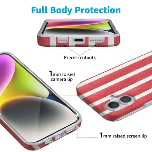 Casely iPhone 16 Case | East Coast Summer | Red Stripes | Compatible with MagSafe | Classic Ultra Slim Design - 3
