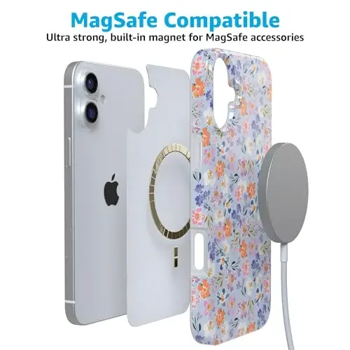 Casely iPhone 16 Case | Poppy Meadows | Pastel Floral | Classic Ultra-Light Design | Compatible with MagSafe - 5