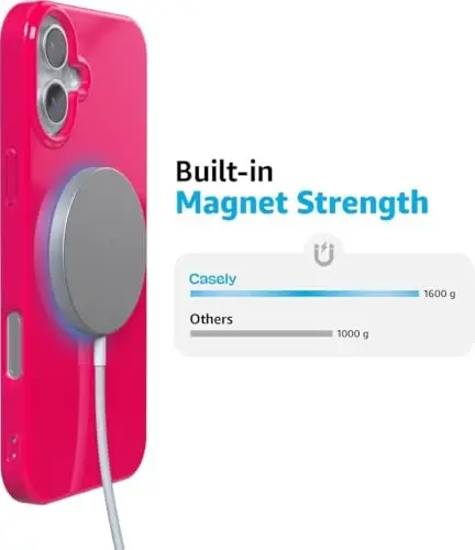 Casely iPhone 16 Case | Think Pink | Solid Neon Pink | Classic Ultra-Slim Design | Compatible with MagSafe - 6