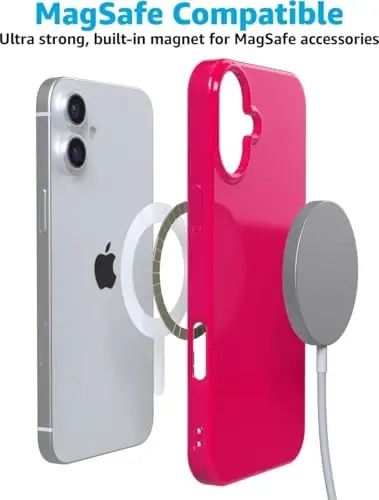 Casely iPhone 16 Case | Think Pink | Solid Neon Pink | Classic Ultra-Slim Design | Compatible with MagSafe - 7
