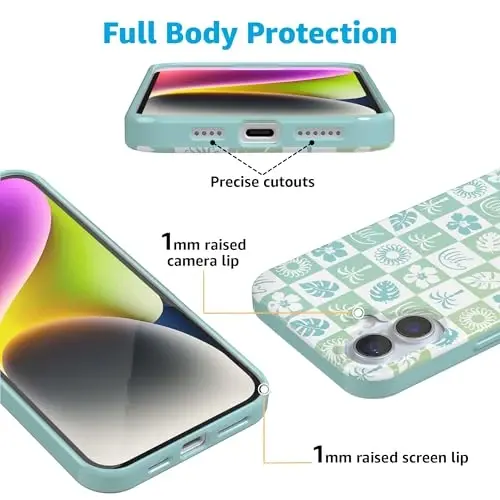 Casely iPhone 16 Case | Coastal Checkers | Pura Vida | Compatible with MagSafe | Classic Ultra Slim Design - MODAZONE (1)