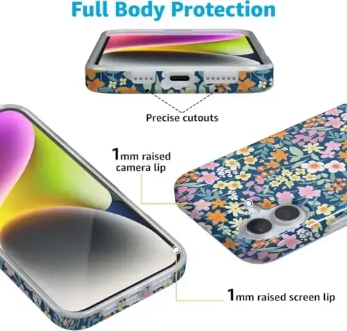 Casely iPhone 16 Case | Full Bloom | Navy Floral | Classic Ultra Slim Case Design | Compatible with MagSafe - 4