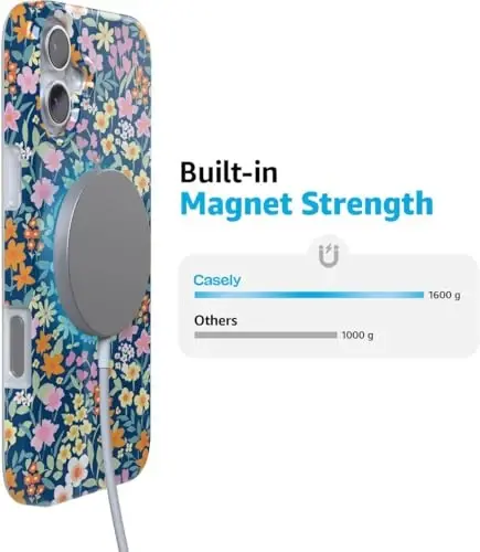 Casely iPhone 16 Case | Full Bloom | Navy Floral | Classic Ultra Slim Case Design | Compatible with MagSafe - 6