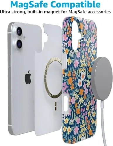 Casely iPhone 16 Case | Full Bloom | Navy Floral | Classic Ultra Slim Case Design | Compatible with MagSafe - 7
