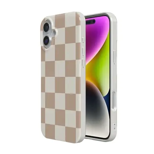 Casely iPhone 16 Case | Fit Check | Neutral Checkerboard Checkered | Classic Ultra Slim Case Design | Compatible with MagSafe - 7