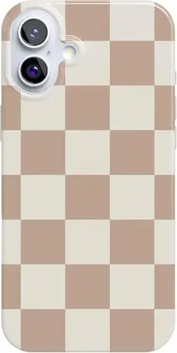 Casely iPhone 16 Case | Fit Check | Neutral Checkerboard Checkered | Classic Ultra Slim Case Design | Compatible with MagSafe 