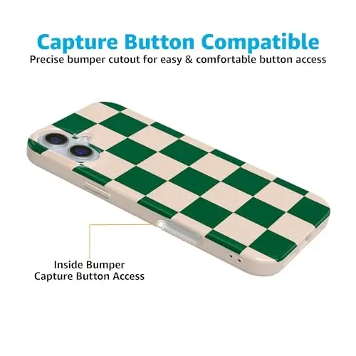 Casely iPhone 16 Case | Fit Check | Green Checkerboard | Classic Ultra Slim Case Design | Compatible with MagSafe - 2