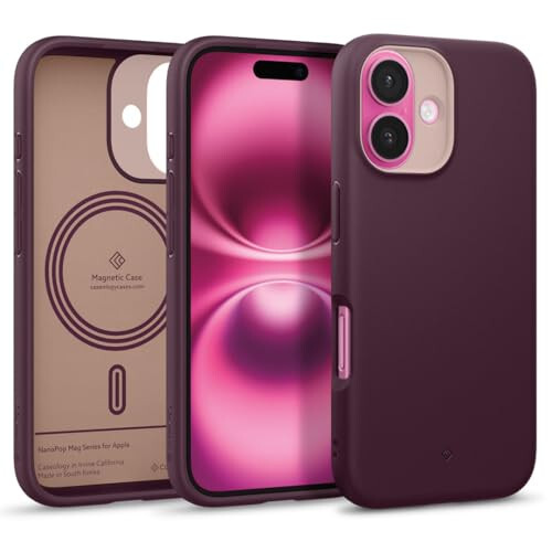 Caseology Nano Pop Mag for iPhone 16 Case [Dual Layer Silicone Case Compatible with Magsafe] Military Grade Drop Tested (2024) - Burgundy Bean - 1