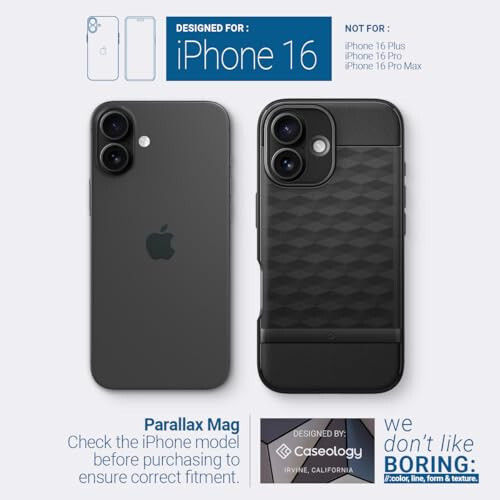 Caseology Parallax Mag iPhone 16 Kılıfı [Magsafe ile Uyumlu Geliştirilmiş Ergonomik Tasarım Kılıfı] Askeri Düzeyde Düşme Testi (2024) - Mat Siyah - 2