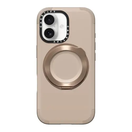 CASETiFY Force Ring Stand iPhone 17 Case [Kickstand/Compatible with Magsafe / 6.5 ft. 3X Military Grade Drop Protection] - Taupe 