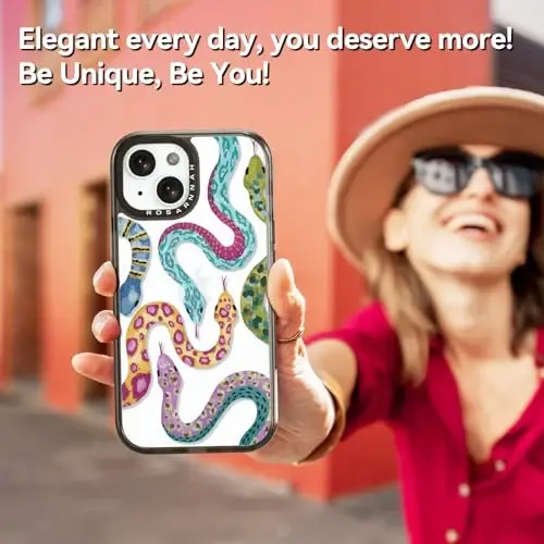 casevivid Чехол для iPhone 15, милый и эстетичный - прочный противоударный чехол для телефона с защитой от падения с высоты 2 м и забавной модной змеей, 6,1 дюйма, черный 
