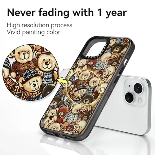 casevivid Compatible for iPhone 15 Case Cute Aesthetic - Durable Shockproof 6.6 ft Drop Impact Phone Case Cover with Funny Fashion Bear 6.1