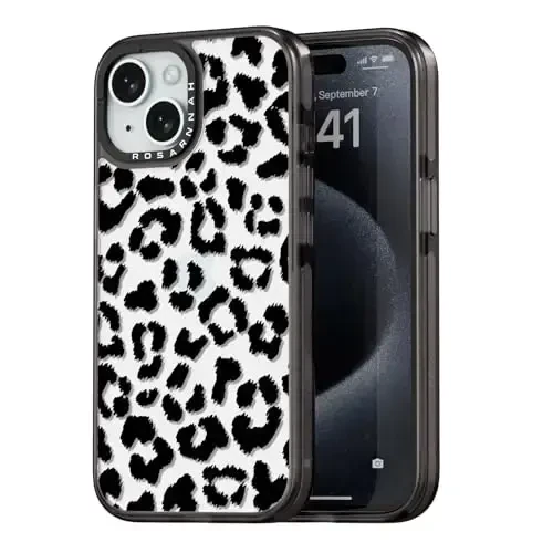 casevivid Compatible for iPhone 15 Case Cute Aesthetic - Durable Shockproof 6.6 ft Drop Impact Phone Case Cover with Funny Fashion Big Black Leopard Print 6.1