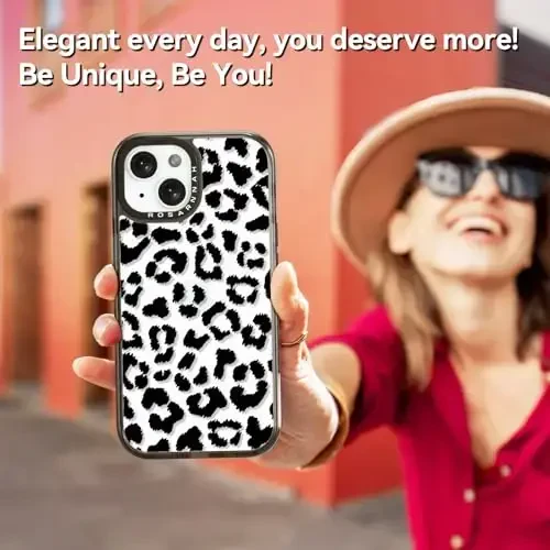 casevivid Compatible for iPhone 15 Case Cute Aesthetic - Durable Shockproof 6.6 ft Drop Impact Phone Case Cover with Funny Fashion Big Black Leopard Print 6.1