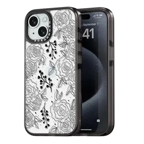 casevivid Compatible for iPhone 15 Case Cute Aesthetic - Durable Shockproof 6.6 ft Drop Impact Phone Case Cover with Funny Fashion Black Rose 6.1