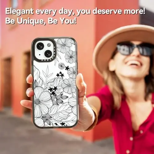 casevivid Compatible for iPhone 15 Case Cute Aesthetic - Durable Shockproof 6.6 ft Drop Impact Phone Case Cover with Funny Fashion Black Wildflower 6.1