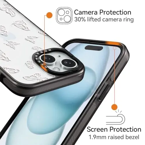 casevivid Compatible for iPhone 15 Case Cute Aesthetic - Durable Shockproof 6.6 ft Drop Impact Phone Case Cover with Funny Fashion Butterfly 6.1