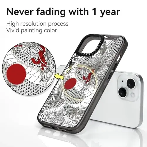 casevivid Compatible for iPhone 15 Case Cute Aesthetic - Durable Shockproof 6.6 ft Drop Impact Phone Case Cover with Funny Fashion Chinese Dragon 6.1