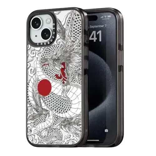 casevivid Compatible for iPhone 15 Case Cute Aesthetic - Durable Shockproof 6.6 ft Drop Impact Phone Case Cover with Funny Fashion Chinese Dragon 6.1
